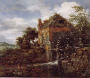 Jacob van Ruisdael Thatch-Roofedhouse with a water Mill Sweden oil painting artist